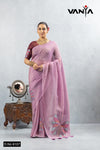 A full-length view of the model in Vanya Sarees' enchanting lavender georgette saree with a multi-color butterfly print.