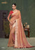 A full-length view of the model in Vanya Sarees' magnificent rose gold shimmer georgette saree with a red designer blouse.