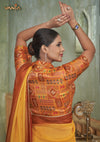 The stunning back view of the Vanya Sarees designer blouse, displaying the rich Patola print and modern shirt collar.