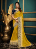 Yellow Embroidered Silk Saree with Navy Blue Blouse