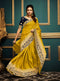 Yellow Embroidered Silk Saree with Navy Blue Blouse - VANYA