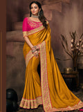 Yellow Embroidered Silk Saree with Rani Pink Blouse - VANYA