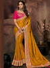 Yellow Embroidered Silk Saree with Rani Pink Blouse