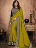 Mustard Yellow Embroidered Silk Saree with Navy Blue Blouse