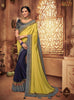 Yellow Embroidered Saree with Navy Blue Designer Embroidered Blouse
