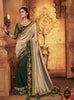 Grey Embroidered Saree with Green Designer Woven Blouse