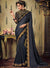 Navy Blue Embroidered Saree with Navy Blue Designer Woven Blouse - VANYA