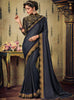 Navy Blue Embroidered Saree with Navy Blue Designer Woven Blouse