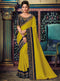 Yellow Embroidered Saree with Navy Blue Designer Embroidered Blouse - VANYA