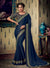 Navy Blue Embroidered Saree with Navy Blue Designer Embroidered Blouse - VANYA