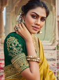 Vanya Resham Embroidered Women Woven Silk Saree Yellow with Green Embroidered Blouse Designer Saree - VANYA