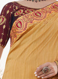 Vanya Stone Work Embroidered Women Woven Silk Saree Yellow with Maroon Embroidered Blouse Designer Saree - VANYA