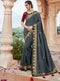 Vanya Stone Work Embroidered Women Woven Silk Saree Grey with Maroon Embroidered Blouse Designer Saree - VANYA