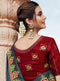 Vanya Stone Work Embroidered Women Woven Silk Saree Grey with Maroon Embroidered Blouse Designer Saree - VANYA