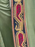 Vanya Zari Embroidered Women Woven Silk Saree Green with Dark Blue Embroidered Blouse Designer Saree - VANYA