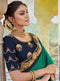 Vanya Zari Embroidered Women Woven Silk Saree Dark Green with Dark Blue Embroidered Blouse Designer Saree - VANYA