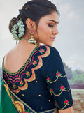 Vanya Zari Embroidered Women Woven Silk Saree Dark Green with Dark Blue Embroidered Blouse Designer Saree - VANYA