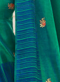 Fern Green Cotton Linen Saree with Green Blouse - VANYA