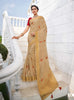 Sand Brown Cotton Linen Saree with Deep Red Blouse