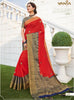 Deep Red Silk Saree with Navy Blue with Gold Blouse