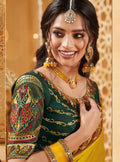 Vanya Zari Embroidered Yellow Silk Saree with Green Embroidered Blouse Designer Saree - VANYA