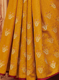 Vanya Zari Woven Yellow Silk Saree with Maroon Designer Woven Blouse