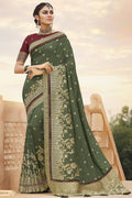 Vanya Zari Woven Green Silk Saree with Maroon Designer Woven Blouse