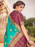 Vanya Zari Woven Teal Blue Silk Saree with Multicolour Designer Woven Blouse