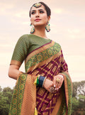 Vanya Zari Woven Maroon Silk Saree with Green Designer Woven Blouse
