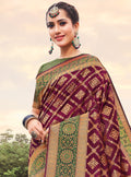 Vanya Zari Woven Maroon Silk Saree with Green Designer Woven Blouse