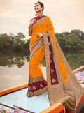 Vanya Zari Woven Orange Silk Saree with Maroon Designer Woven Blouse