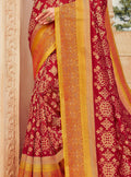 Vanya Zari Woven Dark Red Silk Saree with Yellow Designer Woven Blouse