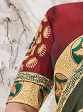 Vanya Zari Embroidered Women Woven Silk Saree Green with Red Embroidered Blouse Designer Saree