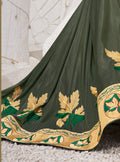Vanya Zari Embroidered Women Woven Silk Saree Green with Red Embroidered Blouse Designer Saree