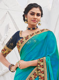 Vanya Zari Embroidered Women Woven Silk Saree Blue with Dark Blue Embroidered Blouse Designer Saree