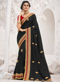 Vanya Zari Embroidered Women Woven Silk Saree Black with Maroon Embroidered Blouse Designer Saree