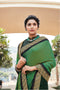 Green Half-Half Saree in Satin Jacquard With Green Raw Silk Blouse
